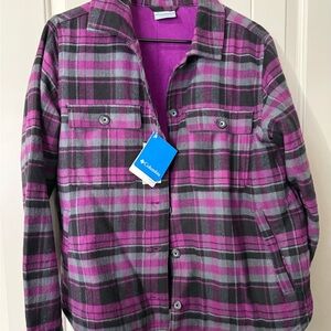 Columbia Purple and Gray Plaid Fleece Shirt Jacket